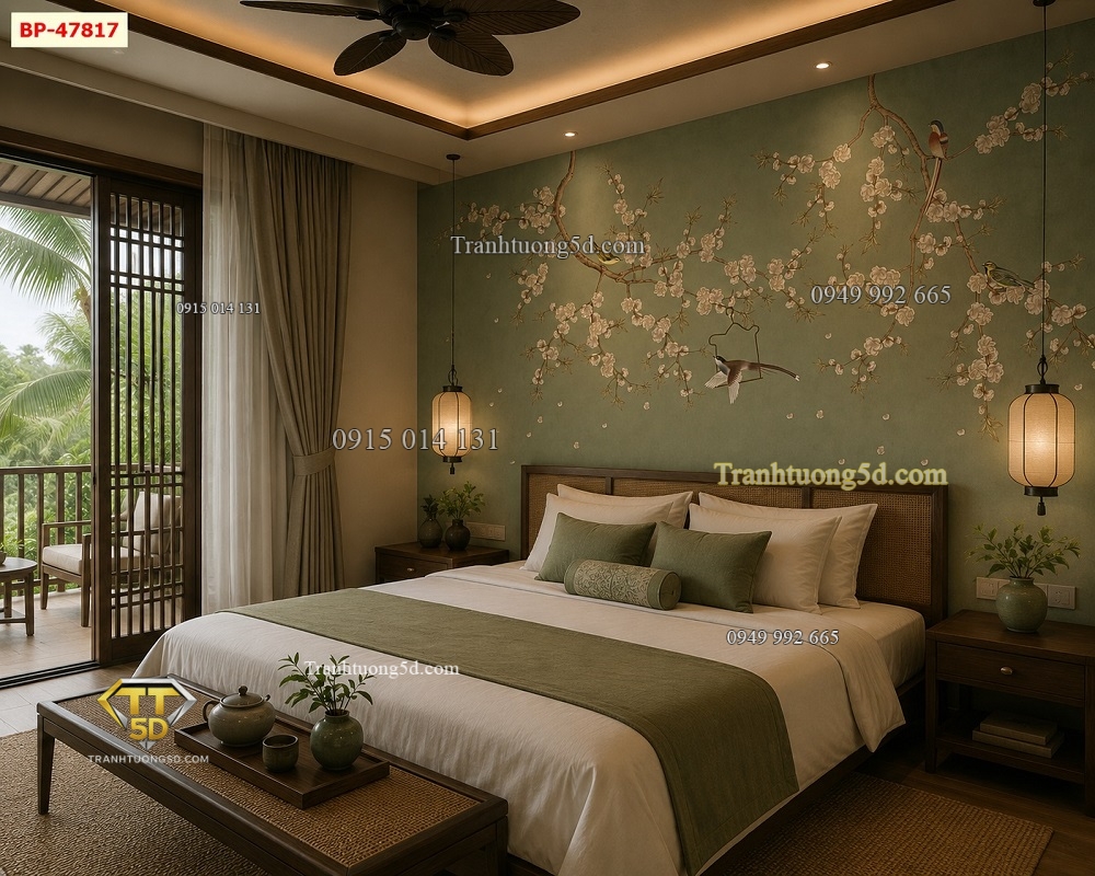 Trang trí phòng ngủ khu resort với tranh indochine 47817 Trang trí phòng ngủ khu resort với tranh indochine 47817