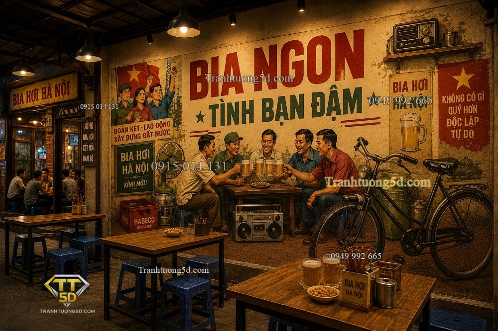 Tranh dán tường BIA NGON – TÌNH BẠN ĐẬM mang đậm phong cách bao cấp Việt Nam GPTBIA20261163