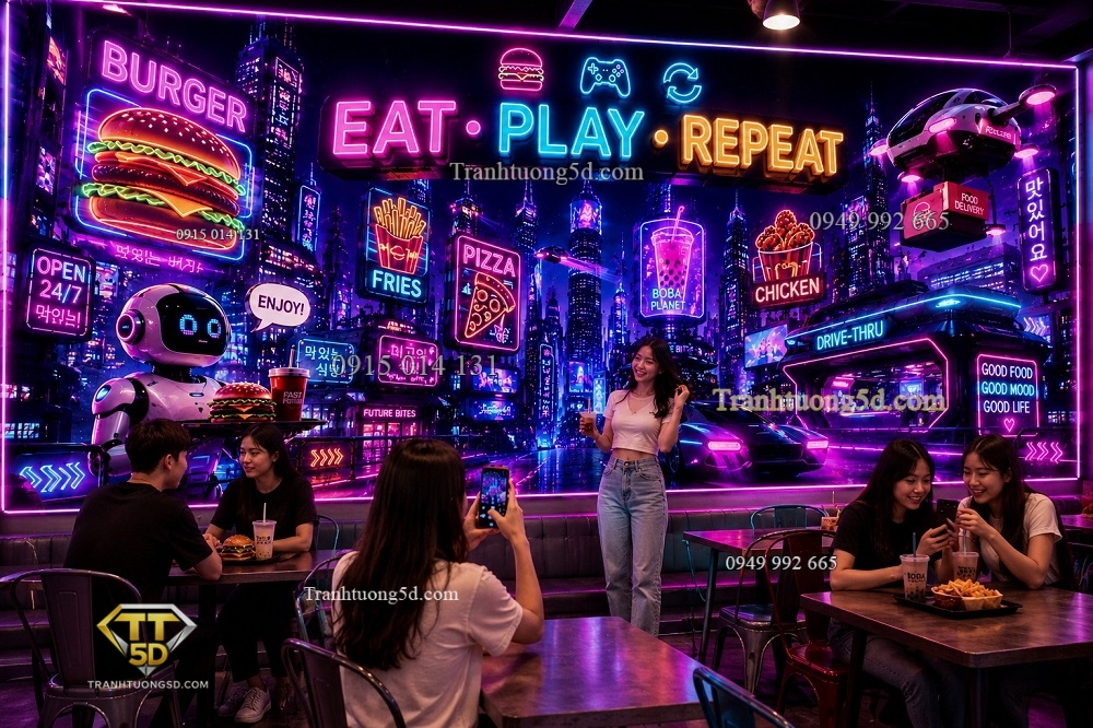 Tranh dán tường EAT PLAY REPEAT mang phong cách Cyberpunk GPTPT20261065 Tranh dán tường EAT PLAY REPEAT mang phong cách Cyberpunk GPTPT20261065