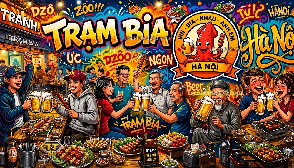 Tranh dán tường Trạm Bia quán lẩu nhậu hiện đại phong cách grafiti GPTBIA24620261