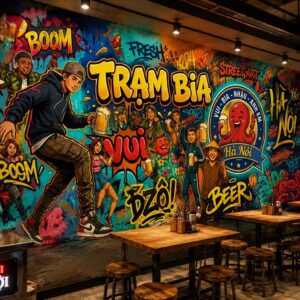 Tranh dán tường Trạm Bia quán lẩu nhậu hiện đại phong cách grafiti GPTBIA24620264