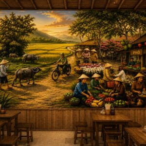 Tranh dán tường cảnh chợ quê xưa GPTDQ24620261