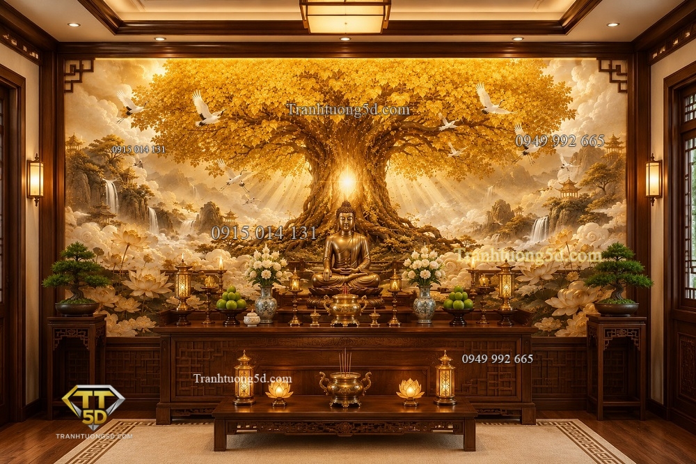Tranh dán tường cây bồ đề vàng dán tường phòng thờ phật GPTBD2026961 Tranh dán tường cây bồ đề vàng dán tường phòng thờ phật GPTBD2026961
