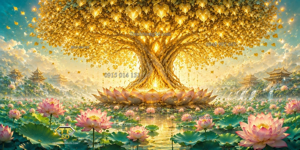 Tranh dán tường cây bồ đề vàng dán tường phòng thờ phật GPTBD2026963 Tranh dán tường cây bồ đề vàng dán tường phòng thờ phật GPTBD2026963