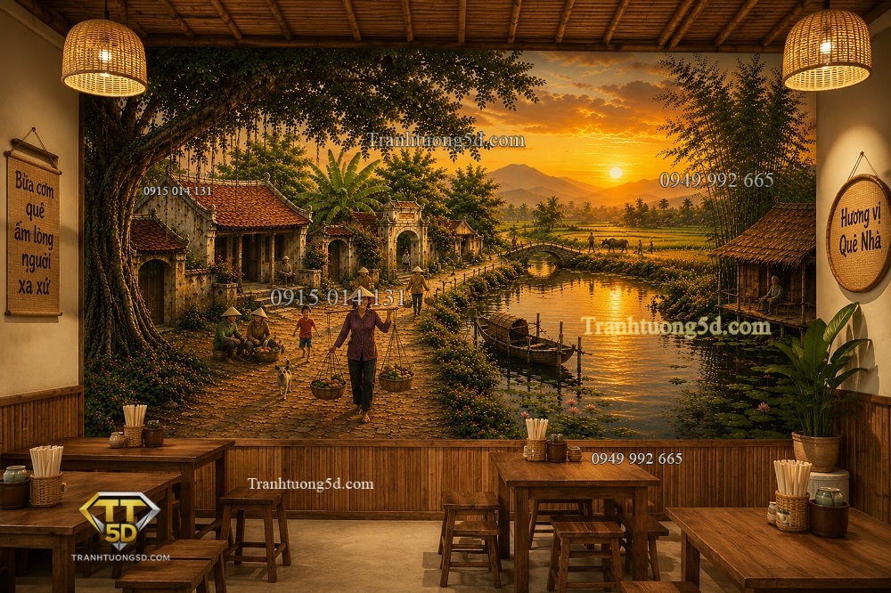 Tranh dán tường đường làng quê trang trí quán ăn Việt GPTDQ24620268