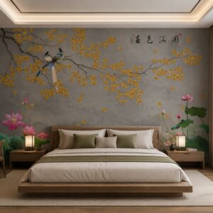 Tranh dan tuong indochine hoa vang va chim phong khach 2026