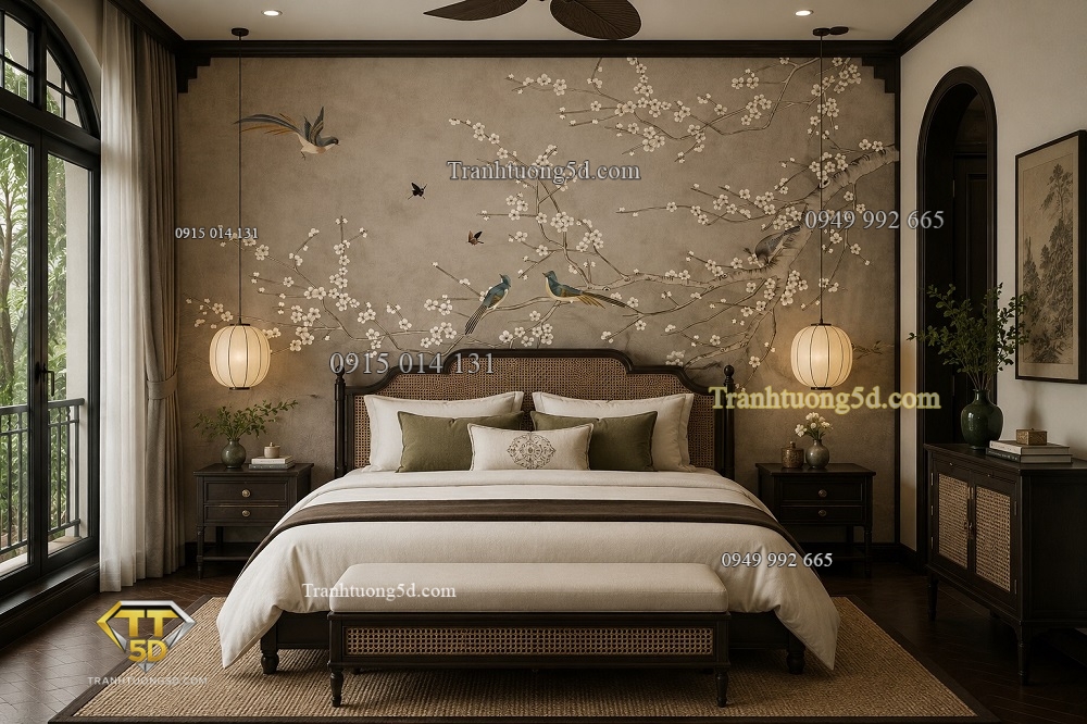 Tranh dán tường indochine trang trí phòng ngủ 32675 Tranh dán tường indochine trang trí phòng ngủ 32675