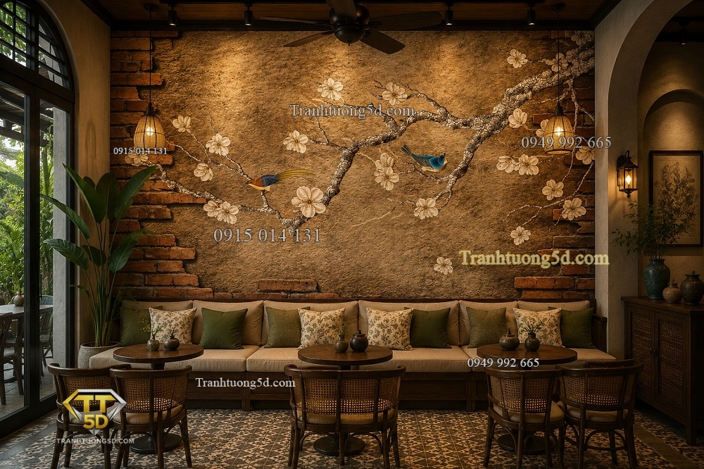Tranh dán tường indochine trang trí quán cafe 34661 Tranh dán tường indochine trang trí quán cafe 34661