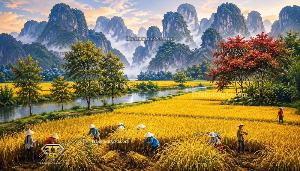 Tranh dán tường mùa gặt quê hương GPTDQ24620263
