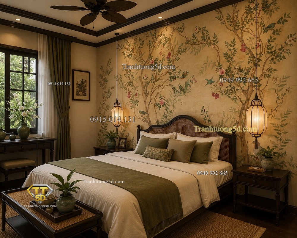 Tranh dán tường phòng ngủ phong cách indochine 48485 Tranh dán tường phòng ngủ phong cách indochine 48485