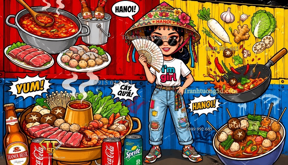 Tranh dán tường quán bia cô gái hiện đại nền thùng Container GPTBIA24620263