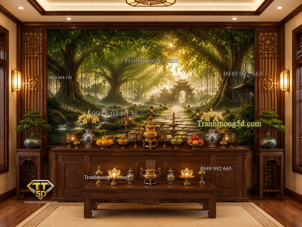 Tranh dán tường rừng cây bồ đề trang trí ban thờ GPTBD2026965 Tranh dán tường rừng cây bồ đề trang trí ban thờ GPTBD2026965