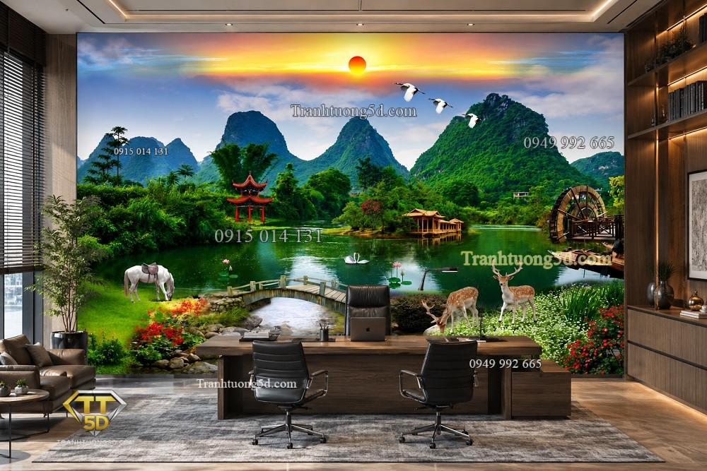 Tranh dán tường sơn thủy phòng làm việc tạo vận khí tốt Tranh dán tường sơn thủy phòng làm việc tạo vận khí tốt