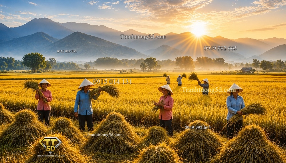 Tranh dán tường vụ gặt lúa chín vàng cùng bà con GPTDQ24620264