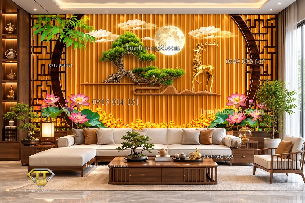 Tranh lụa lam sóng và bon sai đẹp 2026