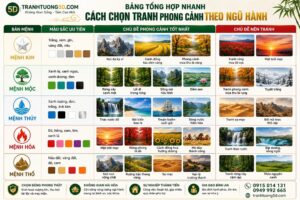 Bảng tổng hợp nhanh cách chọn tranh phong cảnh theo ngũ hành
