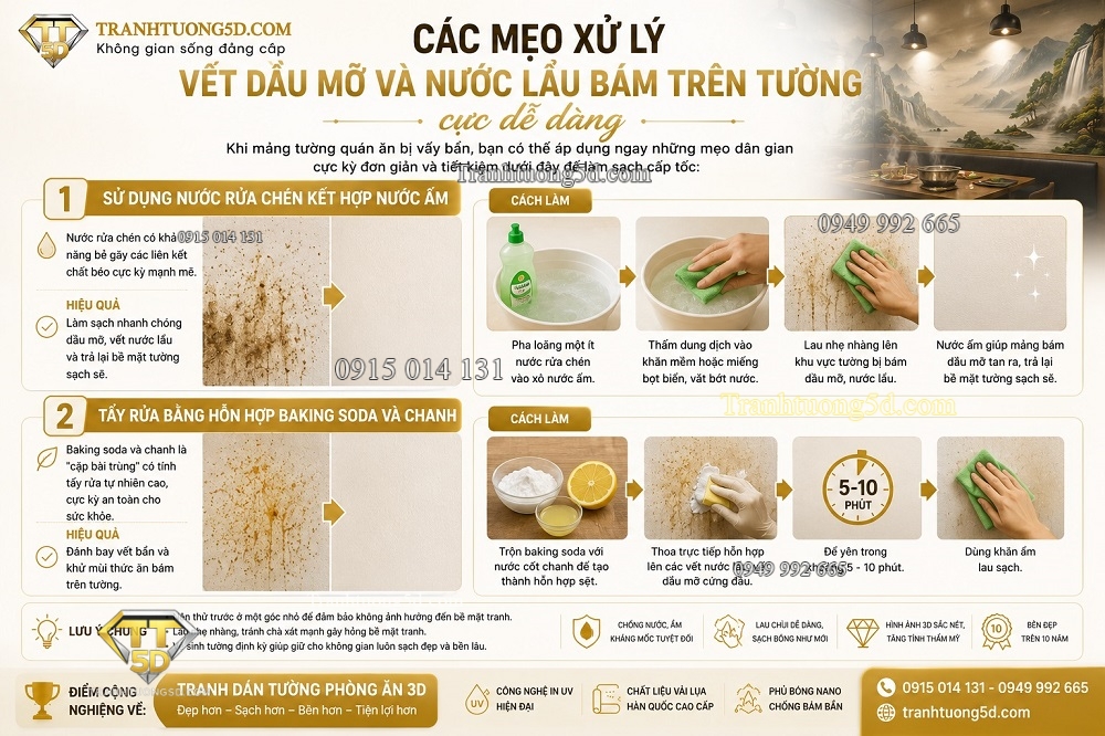 Các mẹo xử lý vết dầu mỡ và nước lẩu bám trên tường cực dễ dàng Các mẹo xử lý vết dầu mỡ và nước lẩu bám trên tường cực dễ dàng