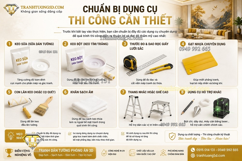 Chuẩn bị đồ thi công tranh dán tường phòng cho bé Chuẩn bị đồ thi công tranh dán tường phòng cho bé