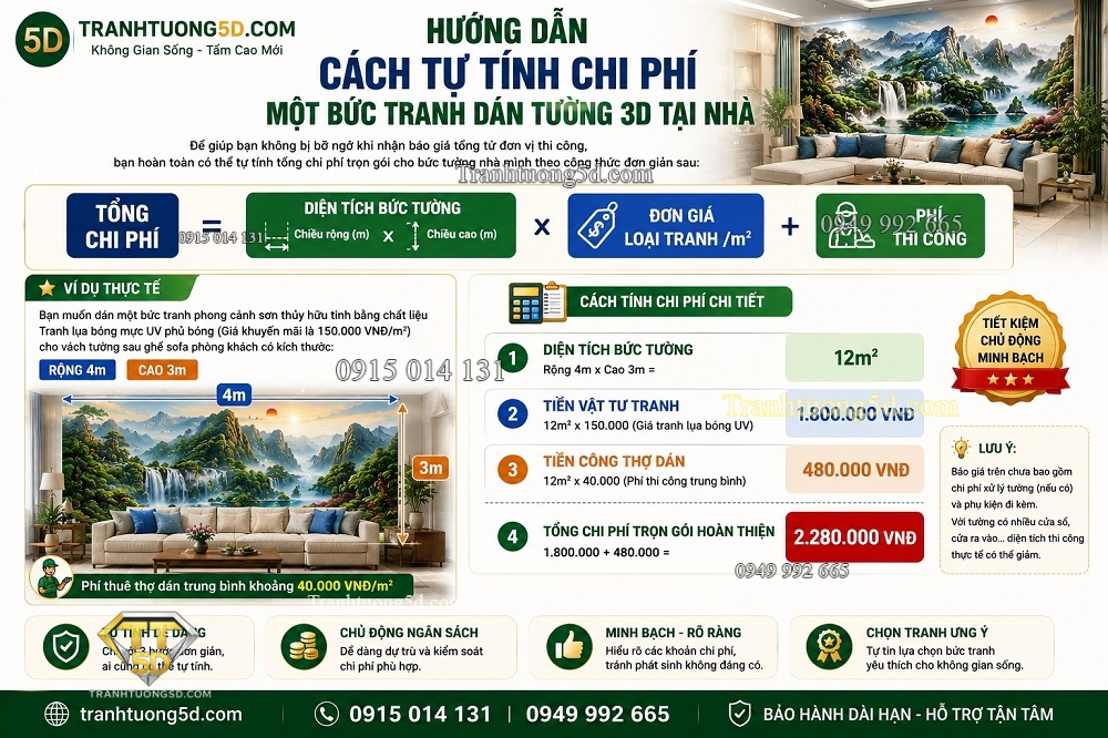 Hướng dẫn cách tự tính chi phí một bức tranh dán tường 3D tại nhà Hướng dẫn cách tự tính chi phí một bức tranh dán tường 3D tại nhà