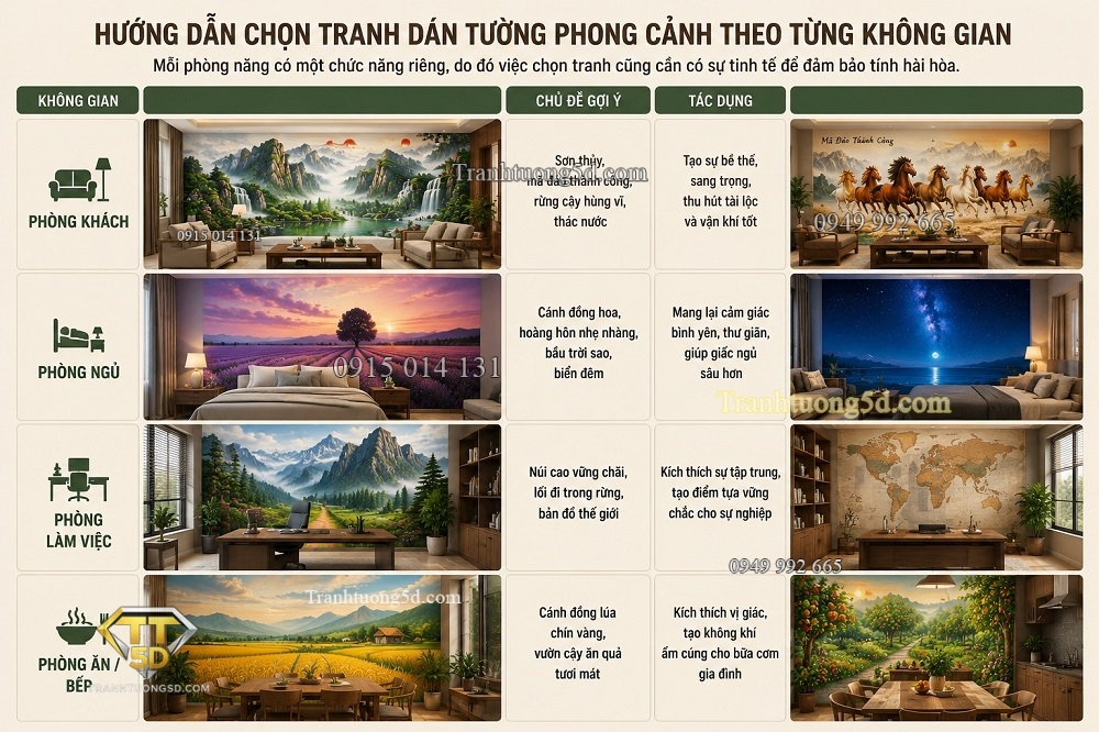 Hướng dẫn chọn tranh dán tường phong cảnh theo từng không gian Hướng dẫn chọn tranh dán tường phong cảnh theo từng không gian