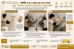 Quy trình dán và kỹ thuật gạt tranh không bị nhăn, bong mép