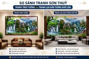 So sánh tranh treo tường và tranh lụa dán tường sơn thủy