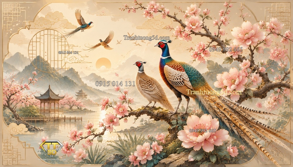 Tranh Chim Trĩ & Hoa Đào Đông Dương Tranh Chim Trĩ & Hoa Đào Đông Dương