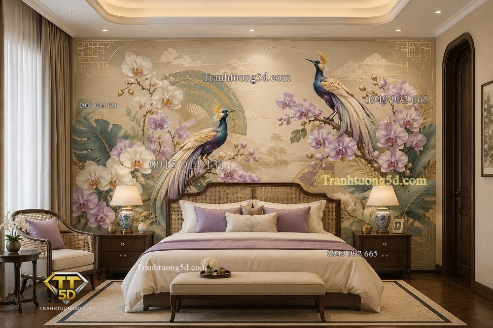 Tranh Hoa Lan & Chim Thiên Đường dán tường phòng ngủ Tranh Hoa Lan & Chim Thiên Đường dán tường phòng ngủ