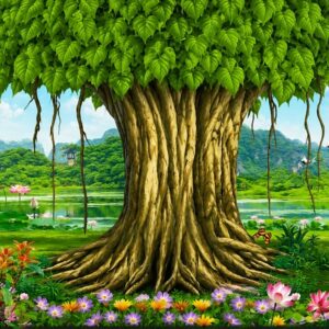 Tranh cây bồ đề và hồ sen BD11720265