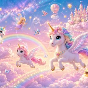 Tranh dán tường BẦU TRỜI KỲ LÂN BAY Flying Unicorn Sky BG28720264