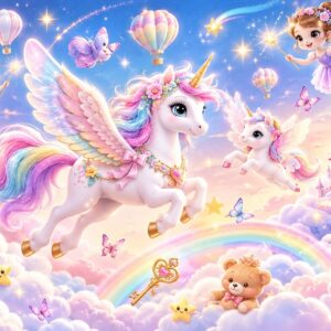 Tranh dán tường BẦU TRỜI KỲ LÂN BAY Flying Unicorn Sky BG28720265