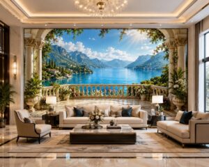 Tranh dán tường Ban công 3D nhìn ra thung lũng thiên nhiên KL8720262