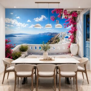 Tranh dán tường Ban công Santorini hướng ra đại dương PA5720262 trang trí phòng ăn