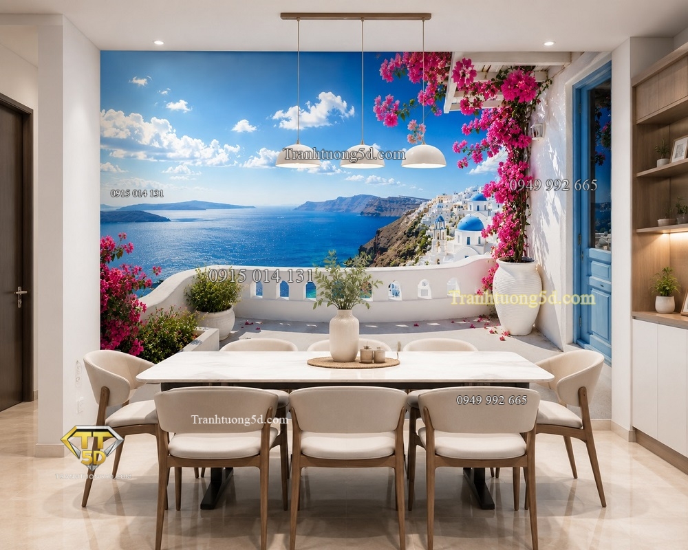 Tranh dán tường Ban công Santorini hướng ra đại dương PA5720262 trang trí phòng ăn Tranh dán tường Ban công Santorini hướng ra đại dương PA5720262 trang trí phòng ăn