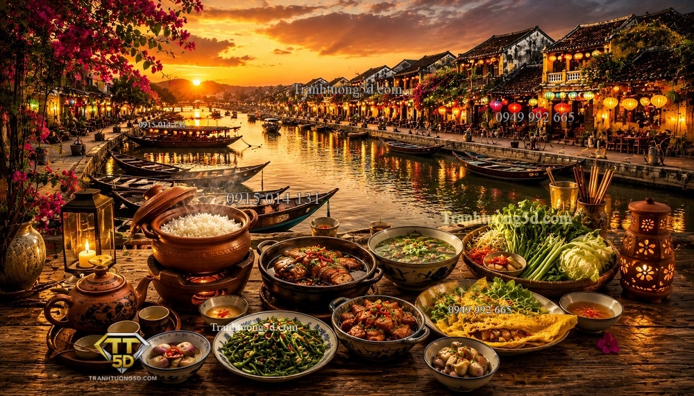 Tranh dán tường Bến nước Hội An – Mâm cơm gia đình bên dòng sông QA14720269 Tranh dán tường Bến nước Hội An – Mâm cơm gia đình bên dòng sông QA14720269