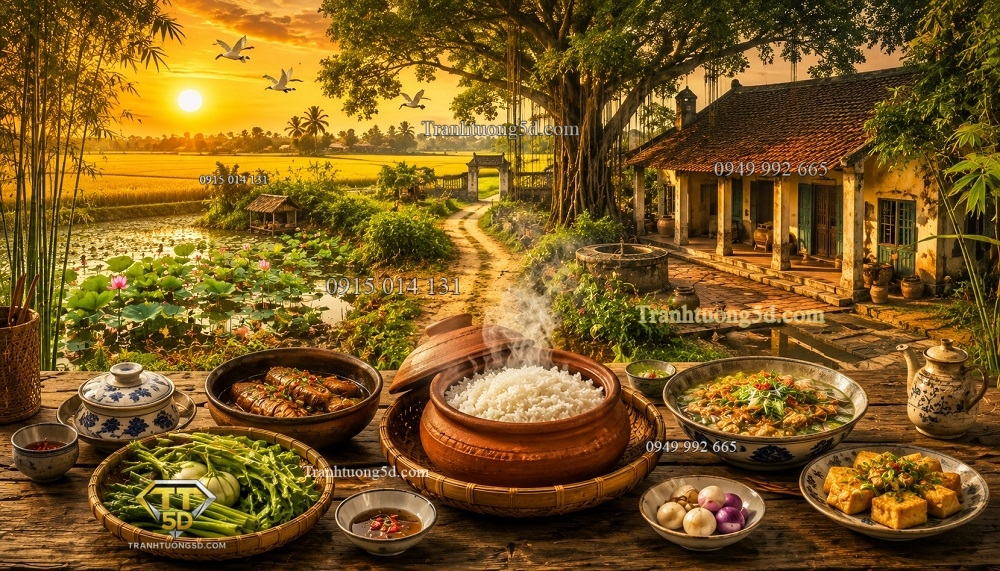 Tranh dán tường Bữa cơm quê giữa cánh đồng lúa chín QA14720267 Tranh dán tường Bữa cơm quê giữa cánh đồng lúa chín QA14720267