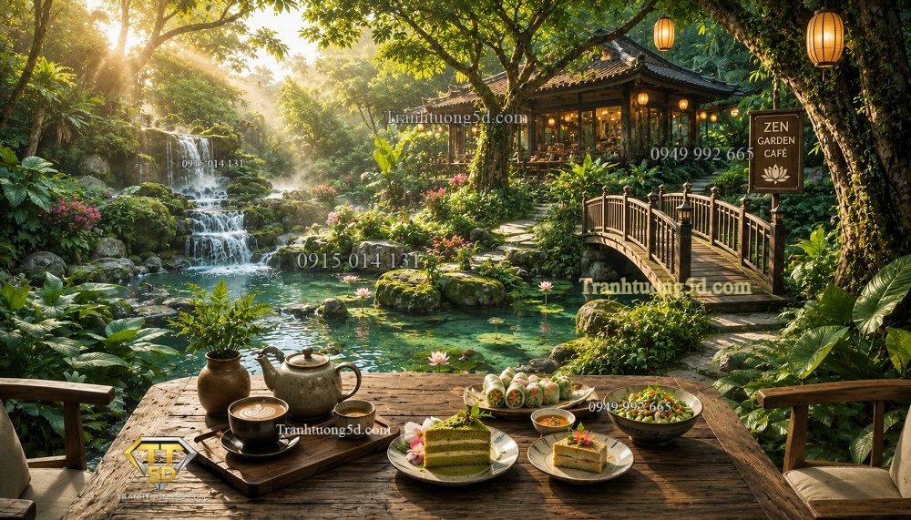 Tranh dán tường Café giữa khu vườn thiền – Thác nước và thiên nhiên QA147202612 Tranh dán tường Café giữa khu vườn thiền – Thác nước và thiên nhiên QA147202612