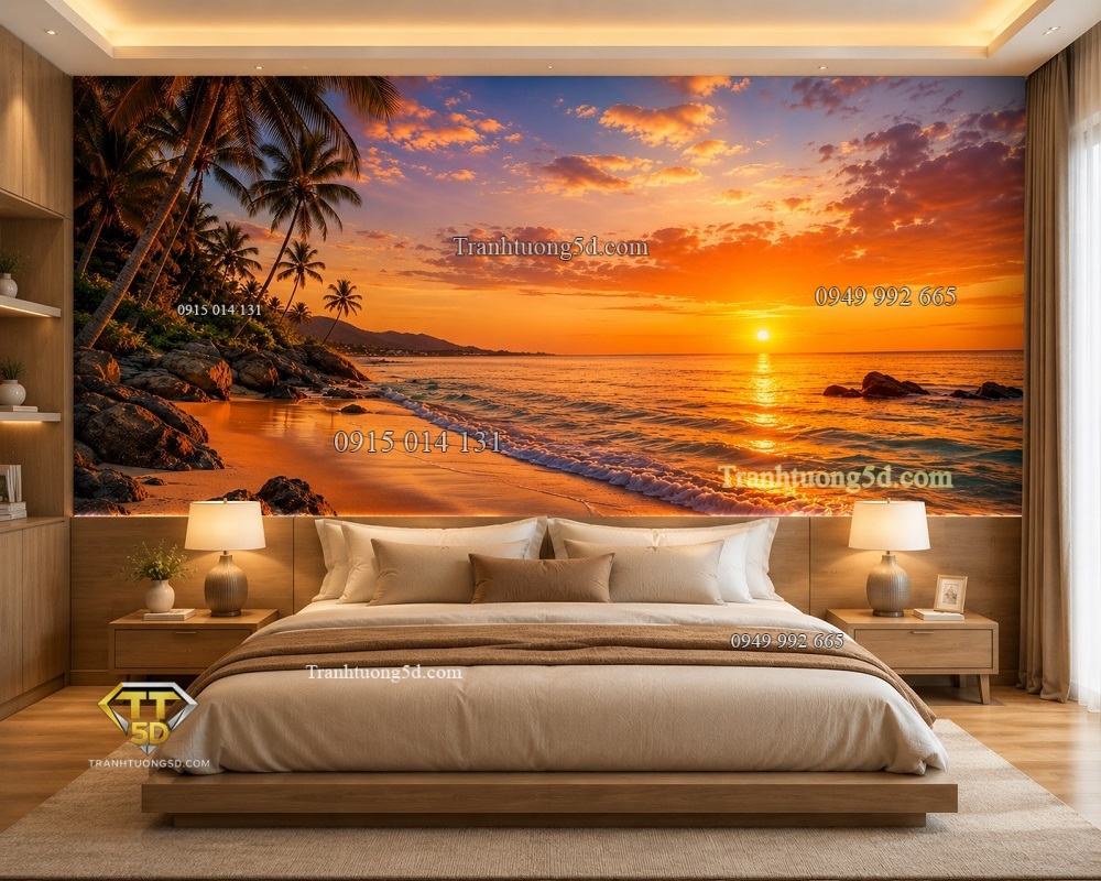 Tranh dán tường Cảnh biển hoàng hôn ấm áp và bình yên PC27202611