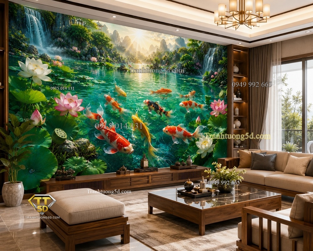 Tranh dán tường Cửu Ngư Quần Hội – Cá Chép Hoa Sen Phú Quý KL8720268 Tranh dán tường Cửu Ngư Quần Hội – Cá Chép Hoa Sen Phú Quý KL8720268