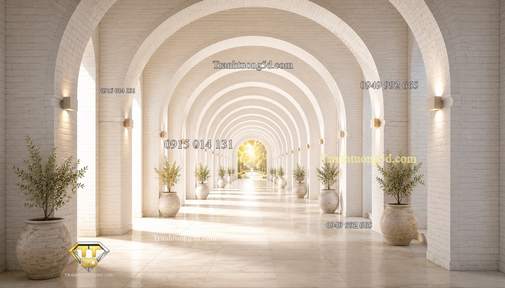 Tranh dán tường Đường hầm vòm gạch trắng ngập ánh sáng PA77202613 Tranh dán tường Đường hầm vòm gạch trắng ngập ánh sáng PA77202613