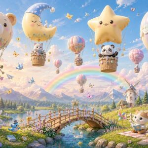 Tranh dán tường HÀNH TRÌNH BAY CÙNG NHỮNG NGƯỜI BẠN NHỎ Little Balloon Adventure BG28720269