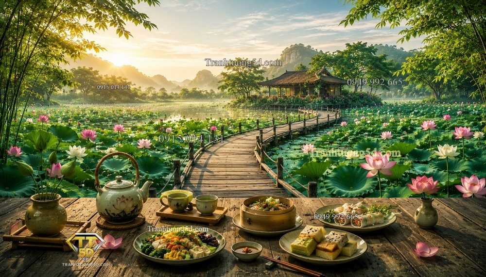 Tranh dán tường Hồ sen thanh tịnh – Bữa chay giữa thiên nhiên QA147202610 Tranh dán tường Hồ sen thanh tịnh – Bữa chay giữa thiên nhiên QA147202610