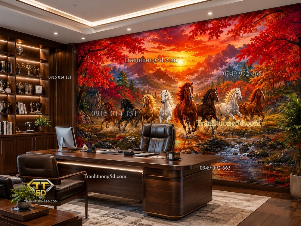 Tranh dán tường Hỏa Vận Trường Hồng – Bát Mã Giữa Rừng Phong Đỏ KL10720264 Tranh dán tường Hỏa Vận Trường Hồng – Bát Mã Giữa Rừng Phong Đỏ KL10720264