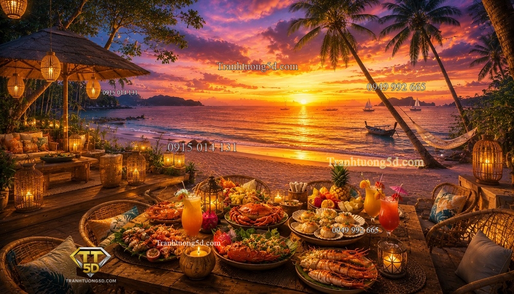 Tranh dán tường Hoàng Hôn Nhiệt Đới – Tropical Sunset Beach Lounge QA20267164