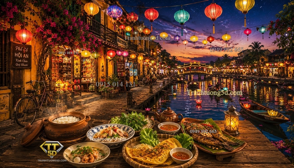 Tranh dán tường Hội An Đêm Đèn Lồng – Dòng Sông Hoài Huyền Thoại QV15720265