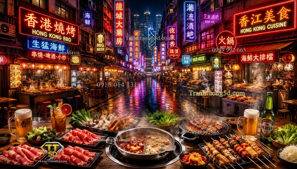 Tranh dán tường Hong Kong kết hợp đèn neon HK15720261 Tranh dán tường Hong Kong kết hợp đèn neon HK15720261