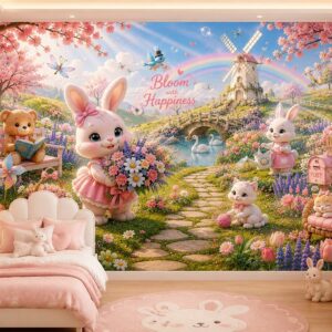 Tranh dán tường KHU VƯỜN MÙA XUÂN CỦA THỎ HỒNG Pink Bunny Spring Garden BG287202610