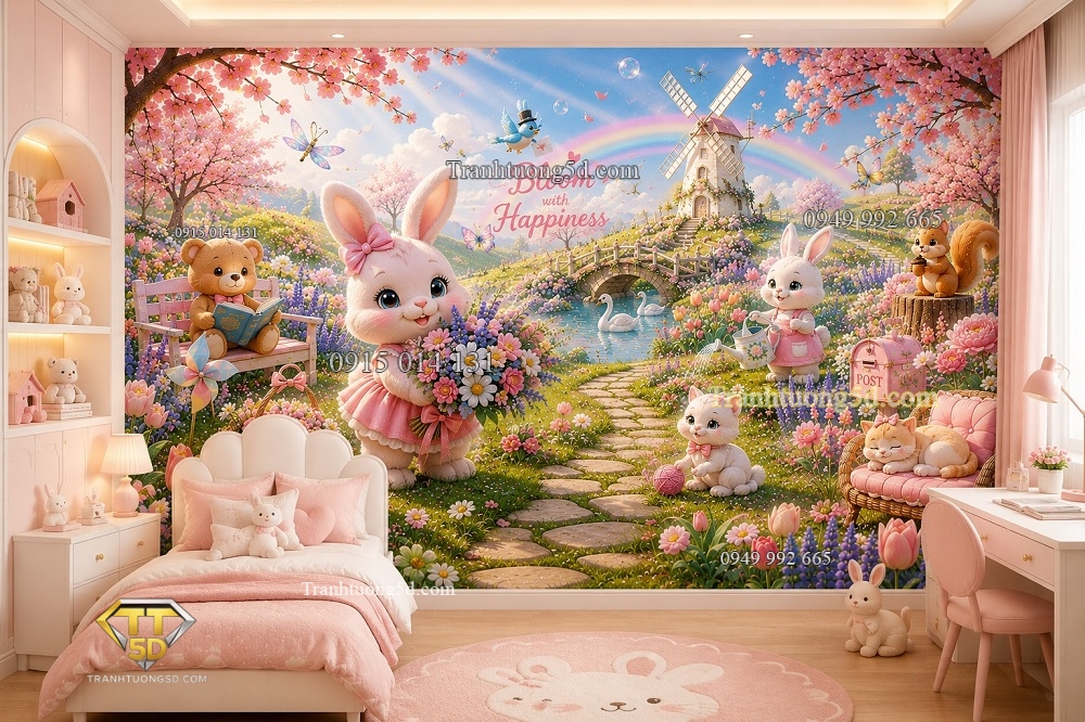 Tranh dán tường KHU VƯỜN MÙA XUÂN CỦA THỎ HỒNG Pink Bunny Spring Garden BG287202610 Tranh dán tường KHU VƯỜN MÙA XUÂN CỦA THỎ HỒNG Pink Bunny Spring Garden BG287202610