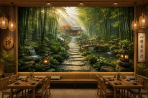 Tranh dán tường Lối Thiền Xuyên Rừng Trúc – Bamboo Zen Path quán ăn thiền QA20267162
