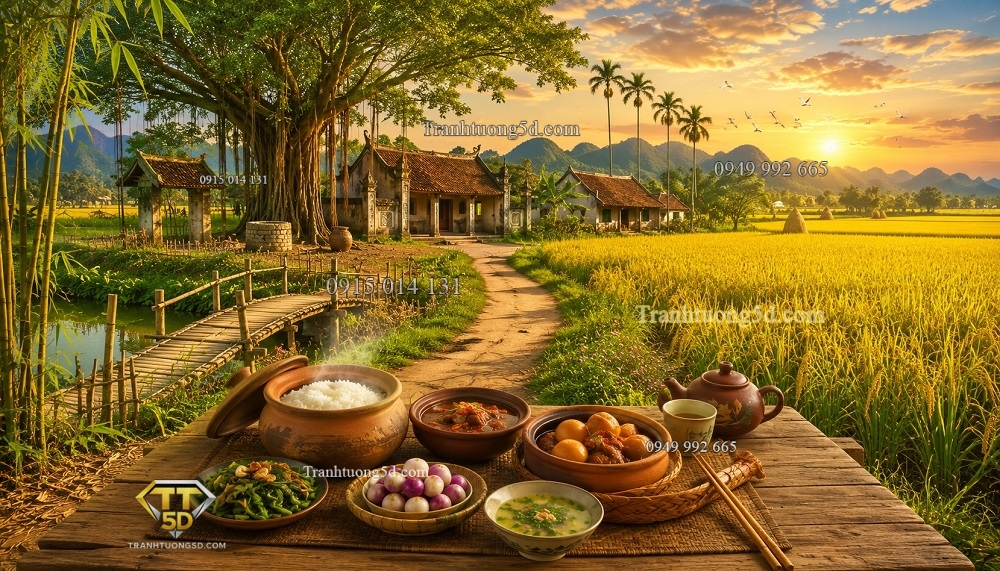 Tranh dán tường Mùa Vàng Bình Yên – Hồn Quê Việt Nam QV15720261